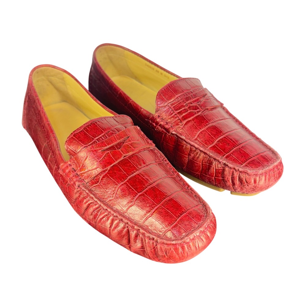 Cole Haan Driving Penny Loafers Red Crocodile Embossed Leather Preppy Womens 8 B